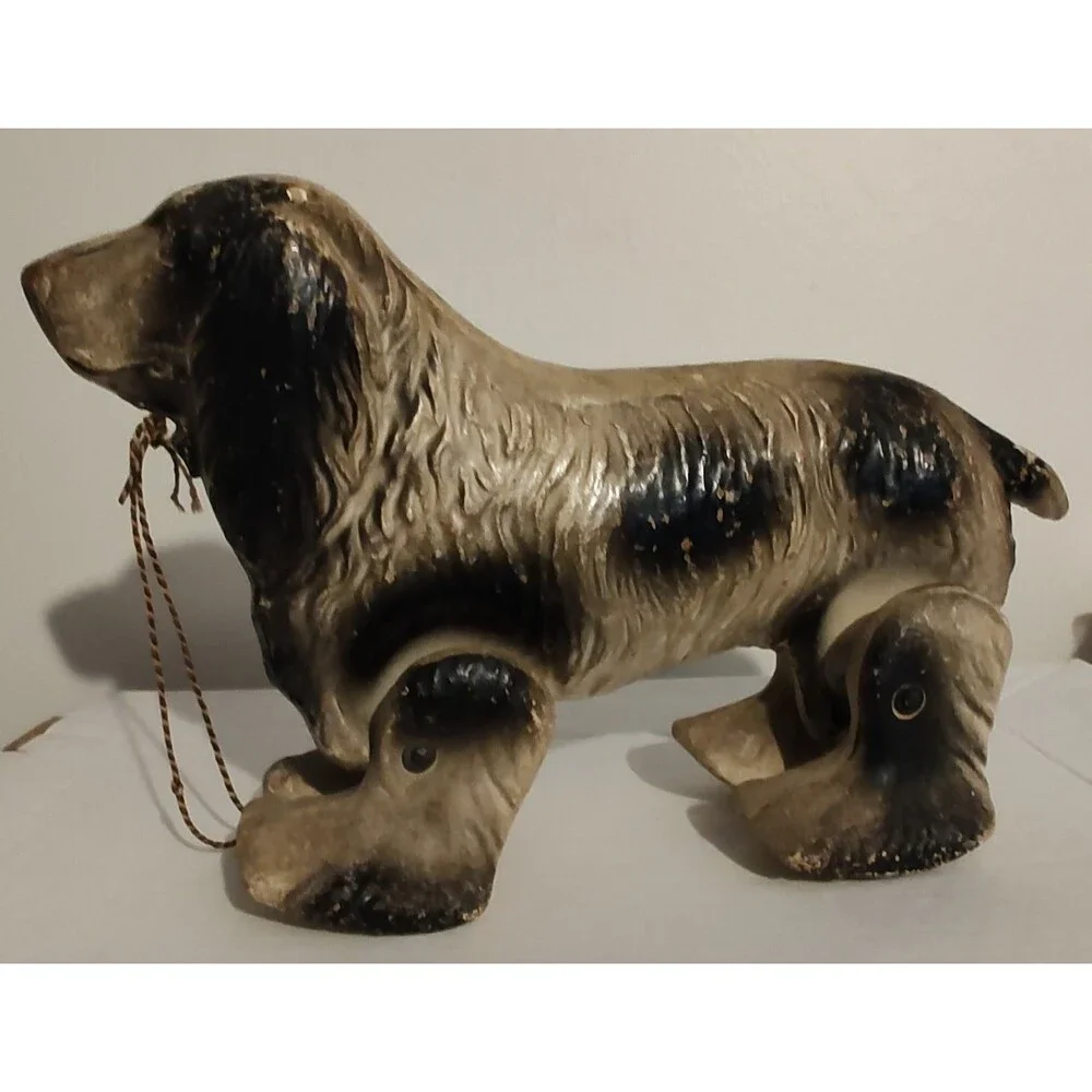 Antique Vintage Composition Or Paper Mache Dog Pull Toy Irish Setter Spaniel